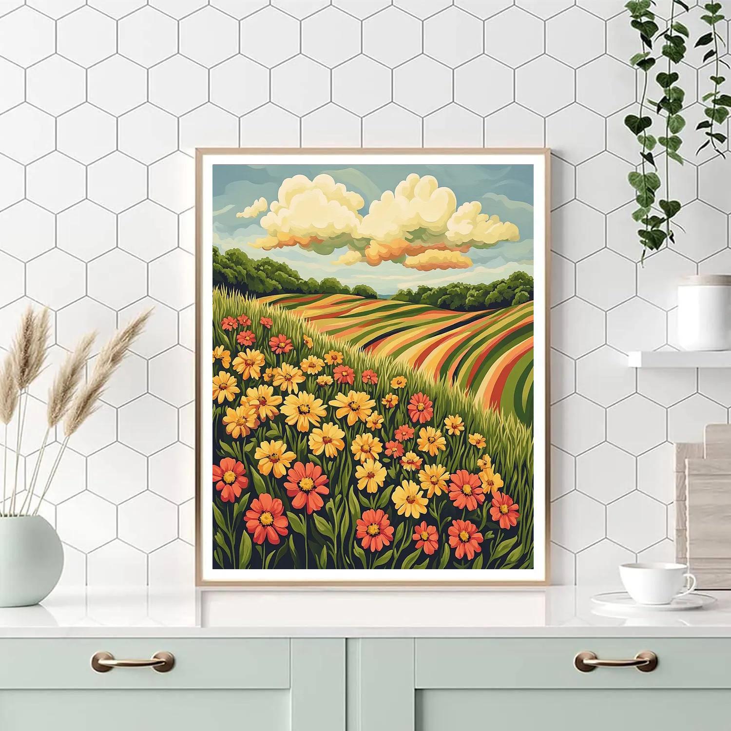 J. E. H. MacDonald Inspired Meadow Of Wildflowers And Cloud Bands DIY paint by numbers