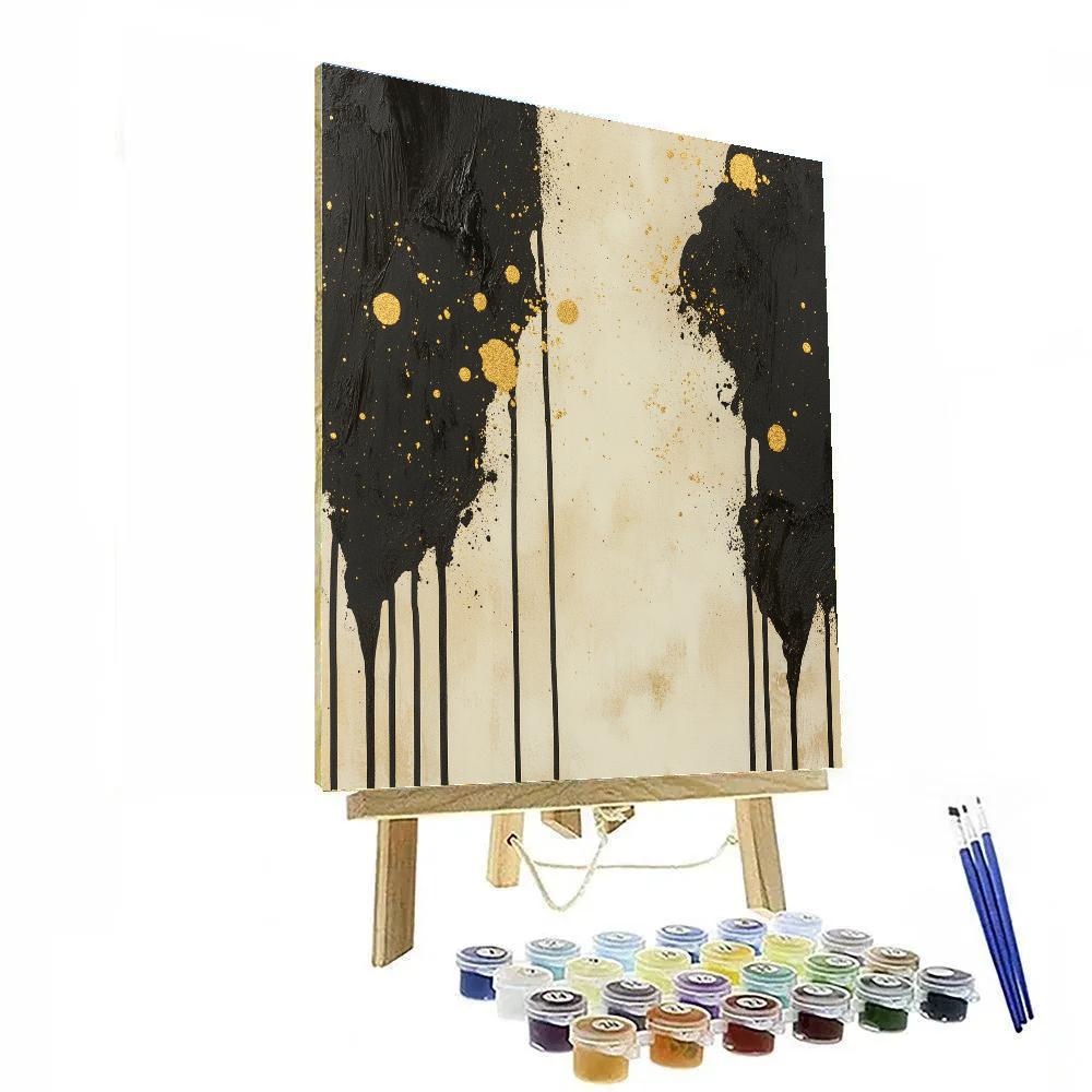 Jackson Pollock Inspired Chaotic Rhythm In Black And Gold painting number kit