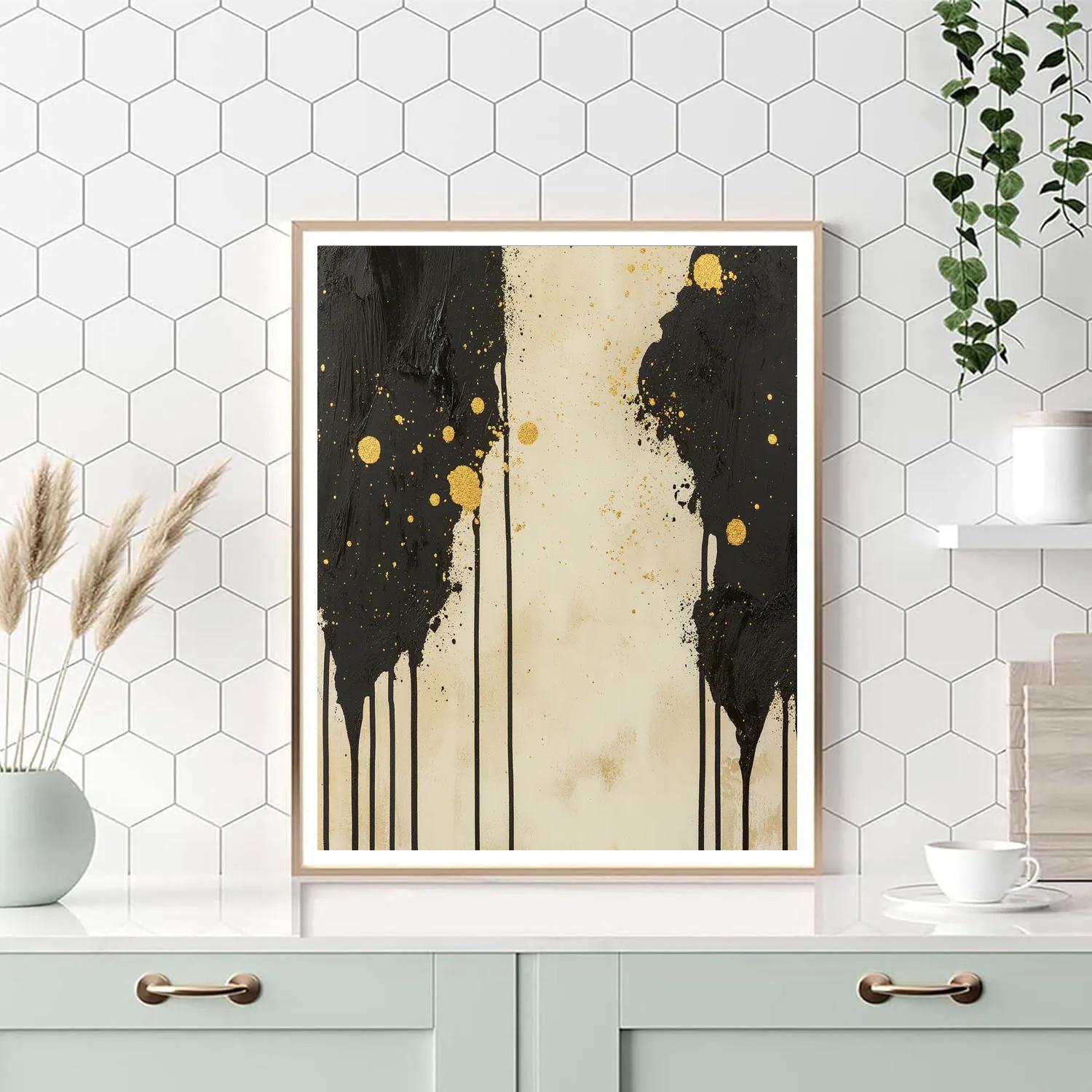 Jackson Pollock Inspired Chaotic Rhythm In Black And Gold painting number kit
