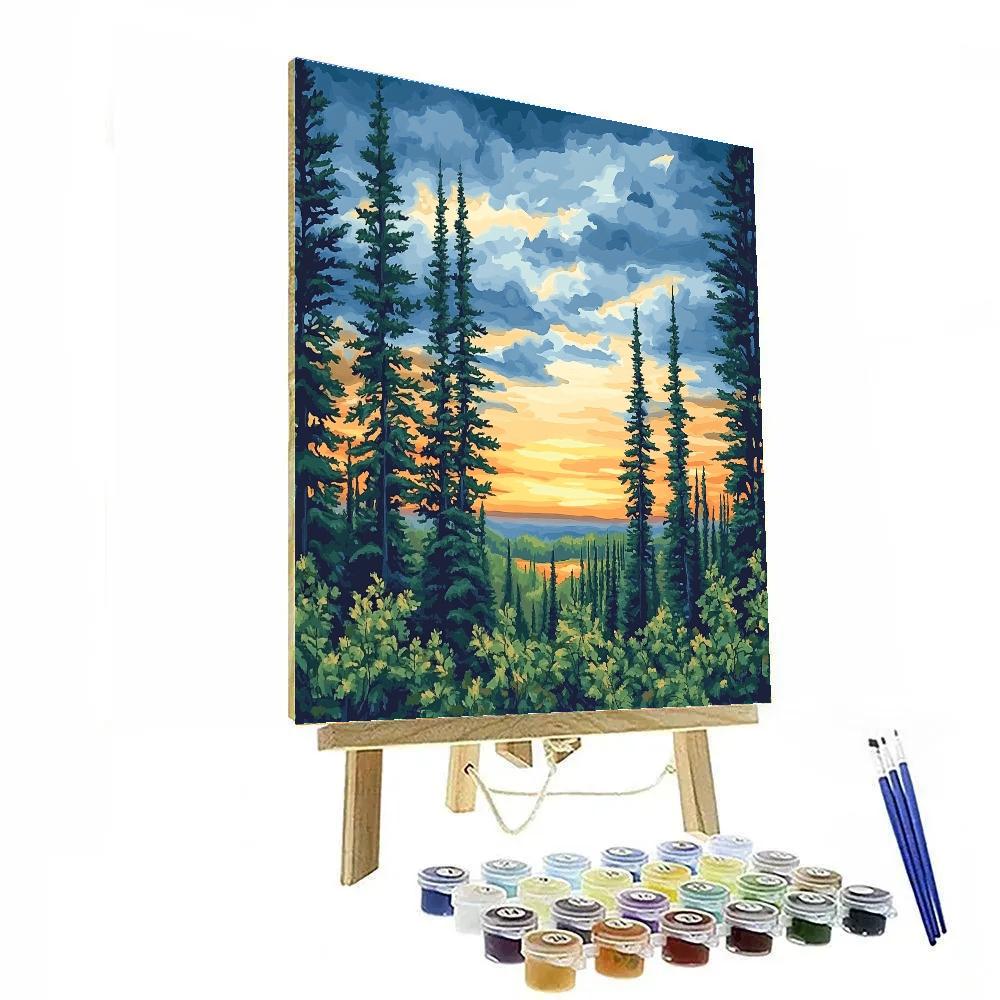 J. E. H. MacDonald Inspired Twilight Pines And Patterned Sky paint by color