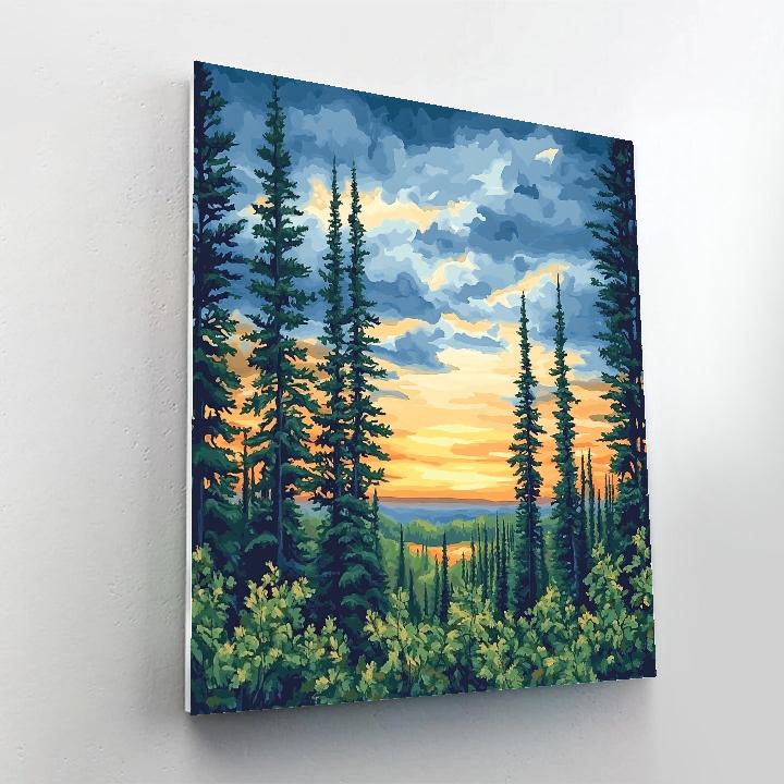 J. E. H. MacDonald Inspired Twilight Pines And Patterned Sky paint by color