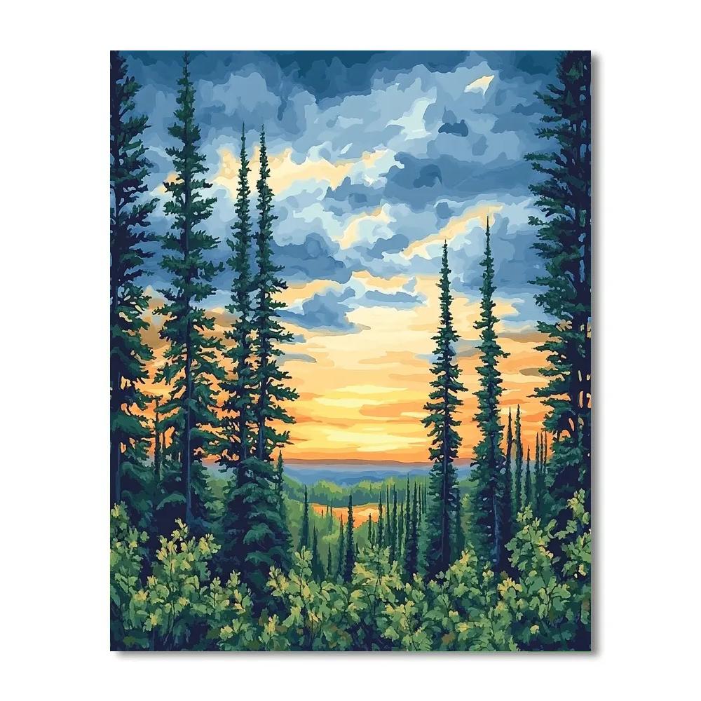 J. E. H. MacDonald Inspired Twilight Pines And Patterned Sky paint by color