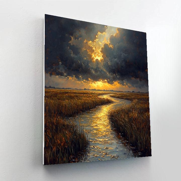 Rembrandt Inspired Storm Clouds Over Dutch Marsh DIY paint by numbers