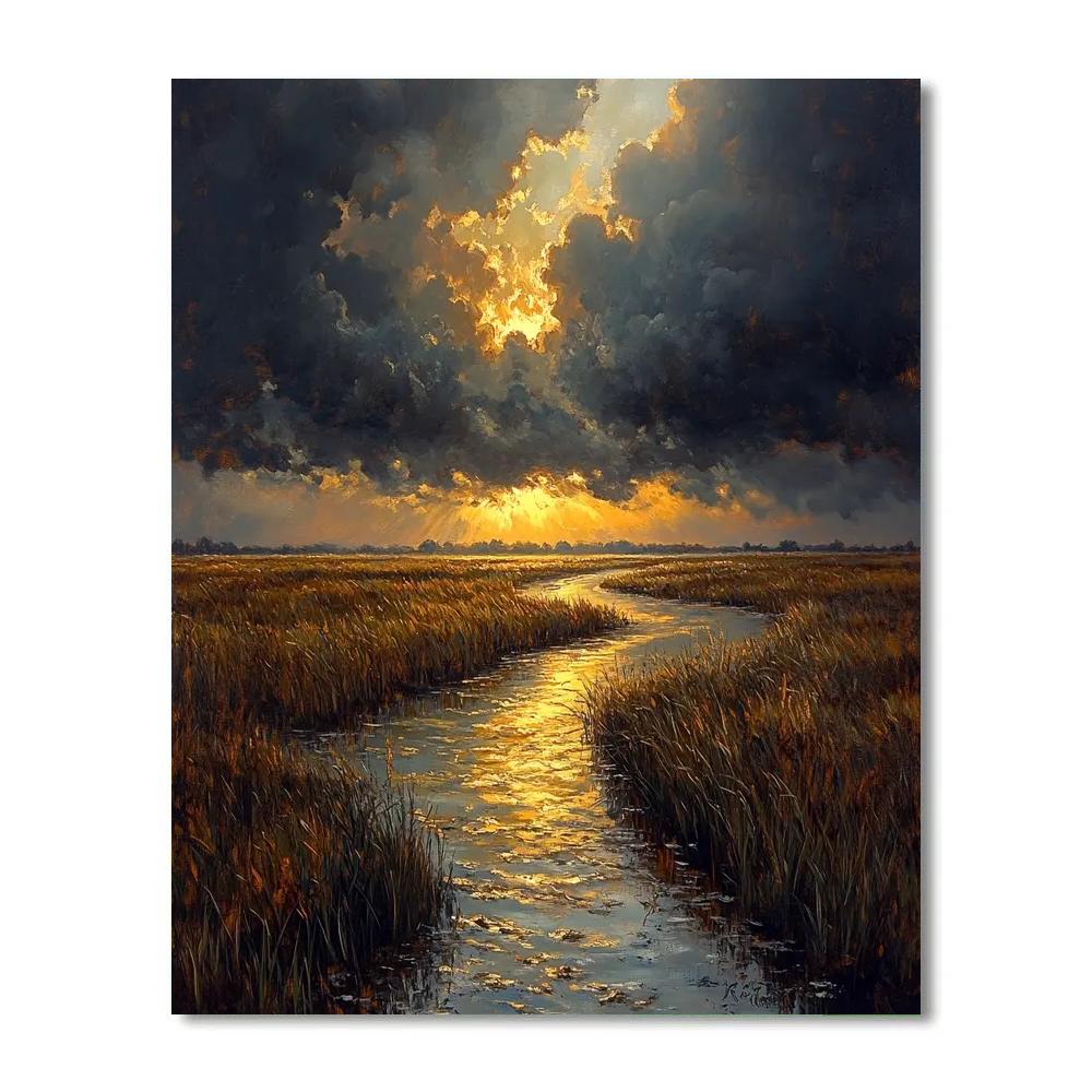 Rembrandt Inspired Storm Clouds Over Dutch Marsh DIY paint by numbers