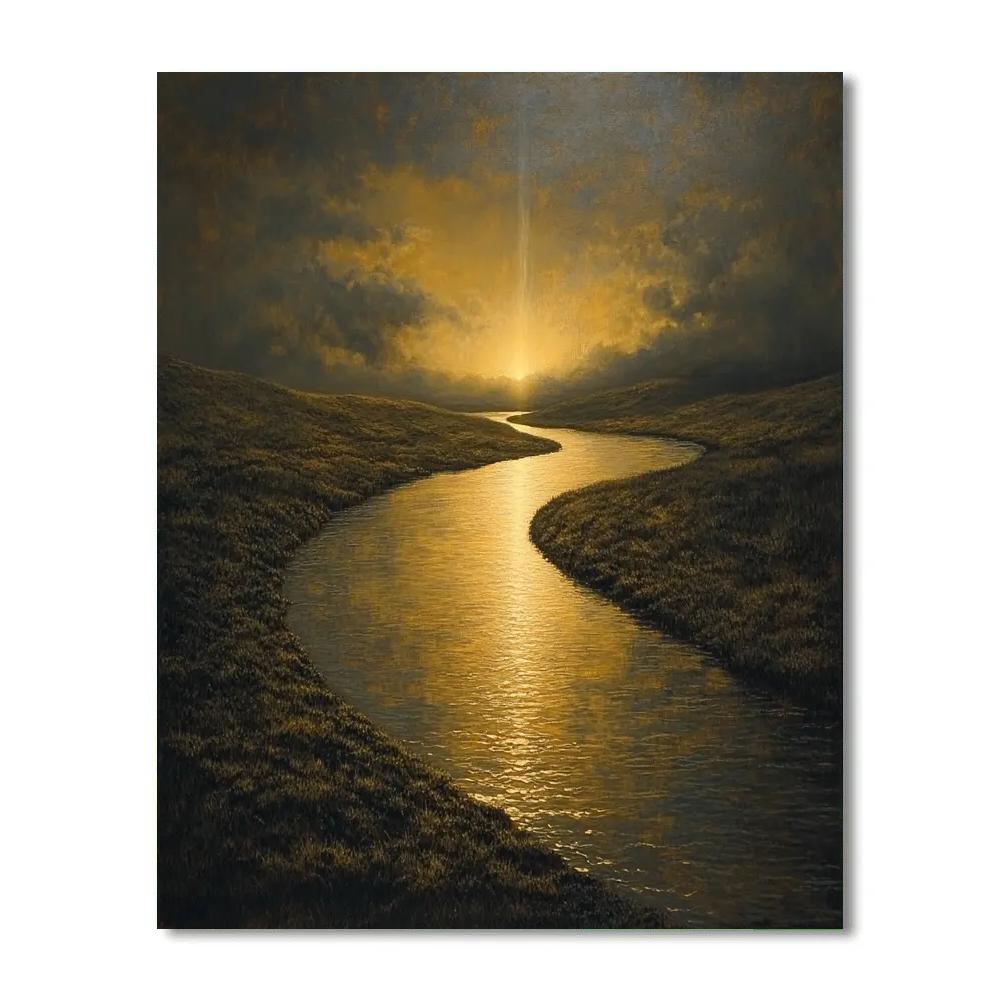 Rembrandt Inspired River With Golden Shaft Of Light DIY paint by numbers
