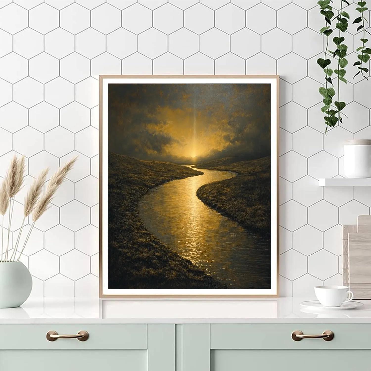 Rembrandt Inspired River With Golden Shaft Of Light DIY paint by numbers