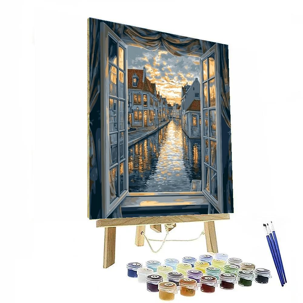 Johannes Vermeer Inspired Reflection On Delft Canal paint by number
