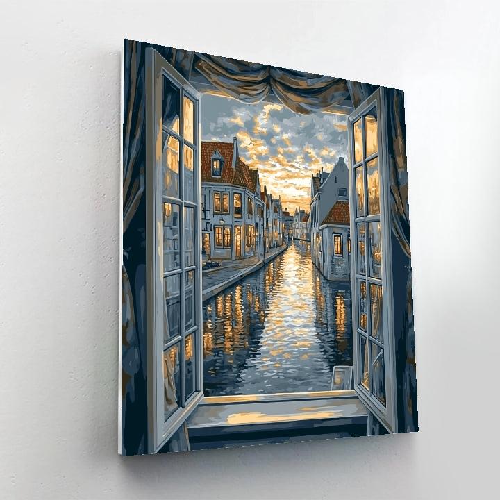 Johannes Vermeer Inspired Reflection On Delft Canal paint by number