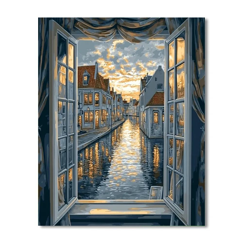 Johannes Vermeer Inspired Reflection On Delft Canal paint by number