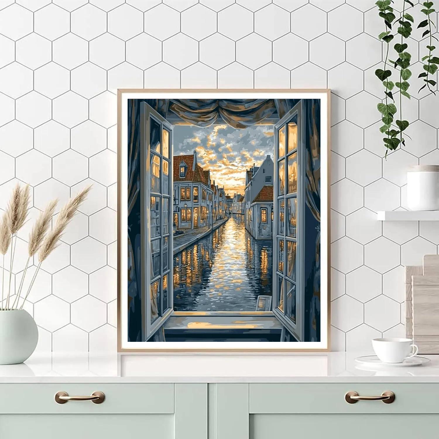 Johannes Vermeer Inspired Reflection On Delft Canal paint by number