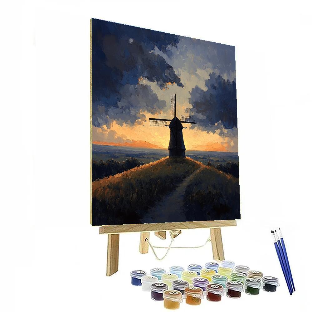 Rembrandt Inspired Windmill Silhouette At Twilight paint by color