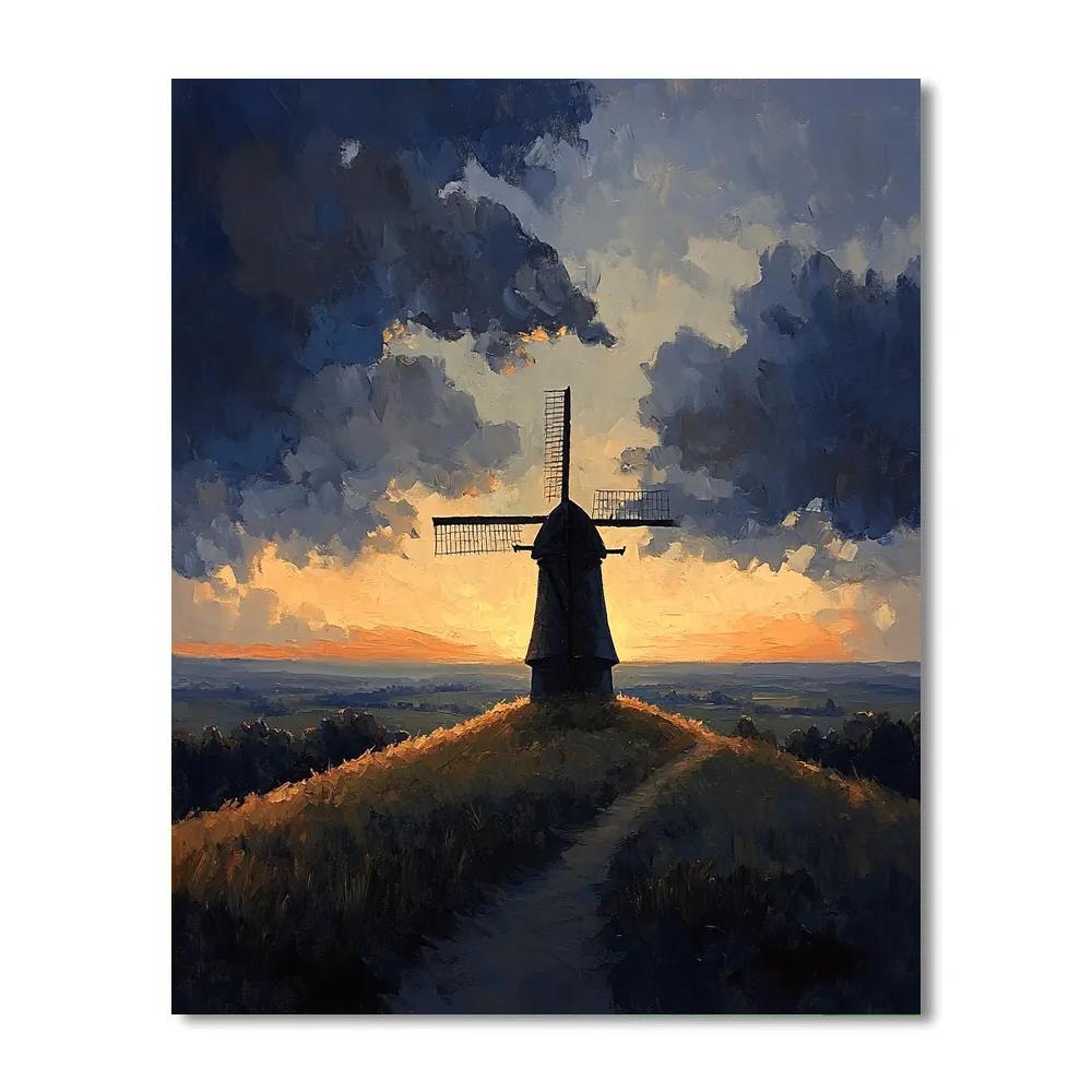 Rembrandt Inspired Windmill Silhouette At Twilight paint by color