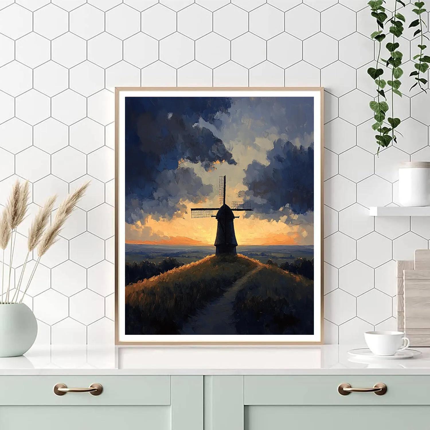 Rembrandt Inspired Windmill Silhouette At Twilight paint by color