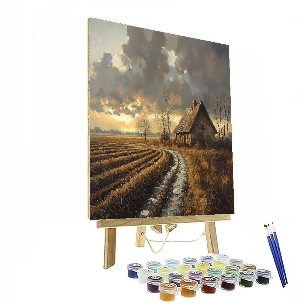 Rembrandt Inspired Cottage Amid Shadowed Fields paint by number