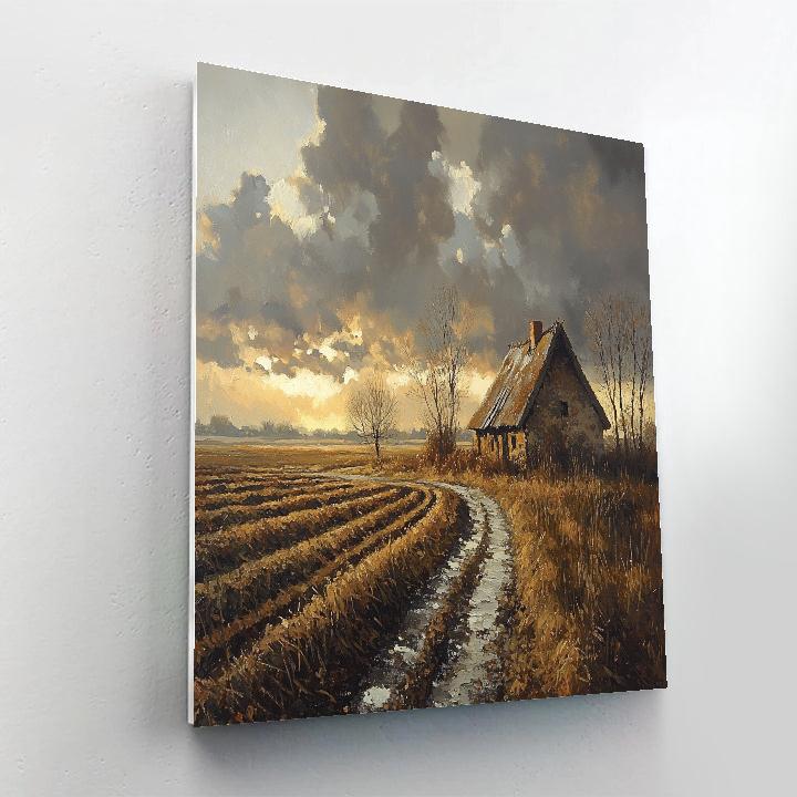 Rembrandt Inspired Cottage Amid Shadowed Fields paint by number