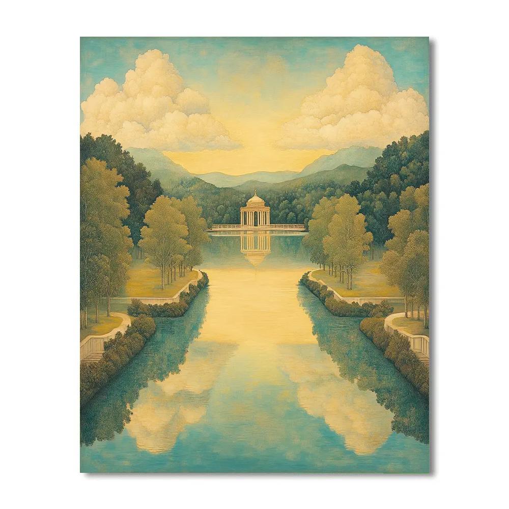 Raphael Inspired Symmetrical Sky With Flowing River DIY paint by numbers