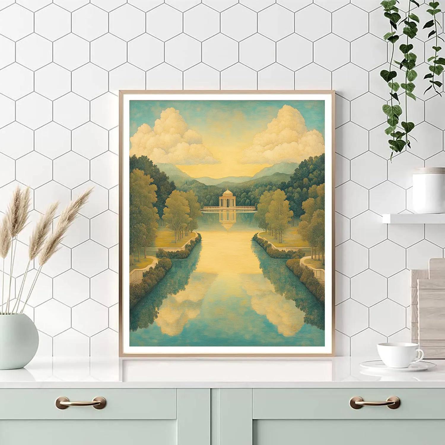 Raphael Inspired Symmetrical Sky With Flowing River DIY paint by numbers