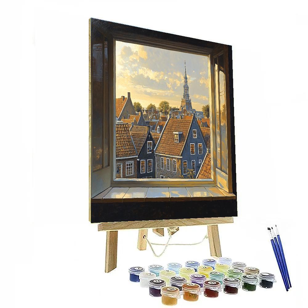 Johannes Vermeer Inspired City Rooftops In Golden Light DIY paint by numbers