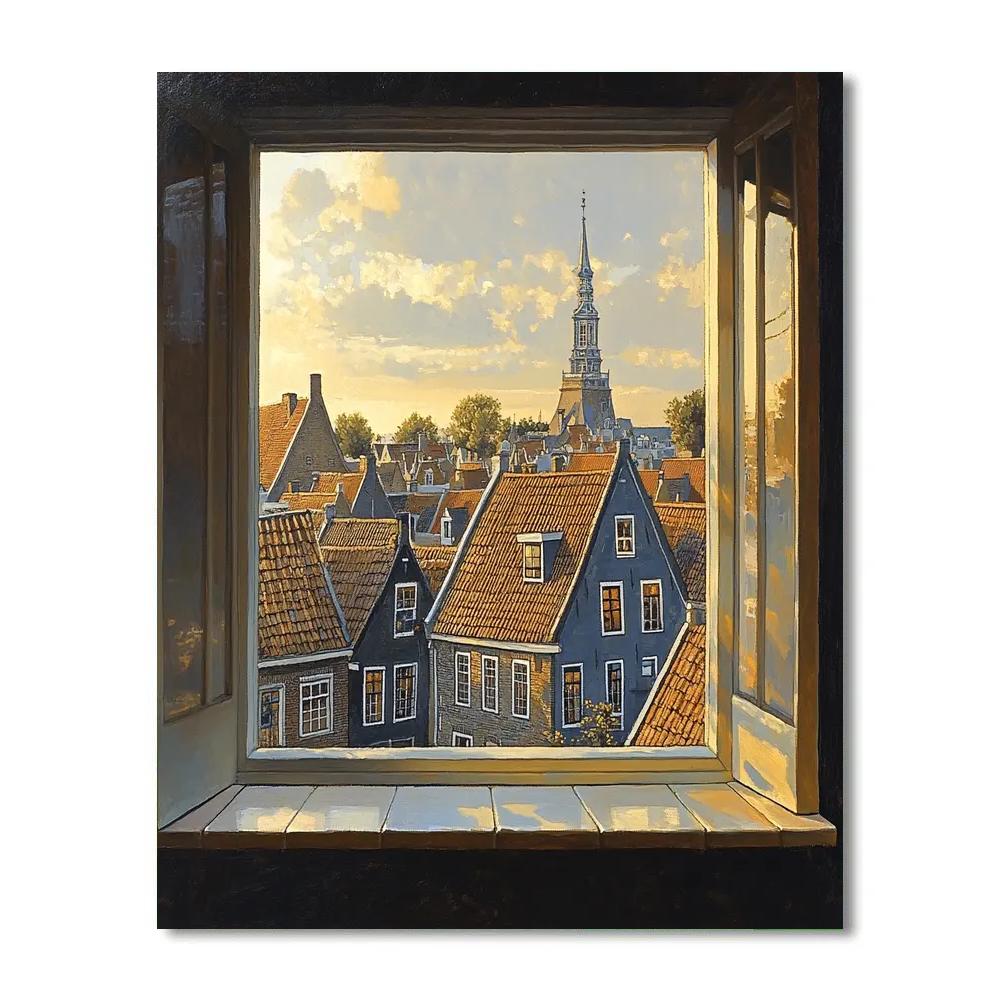 Johannes Vermeer Inspired City Rooftops In Golden Light DIY paint by numbers