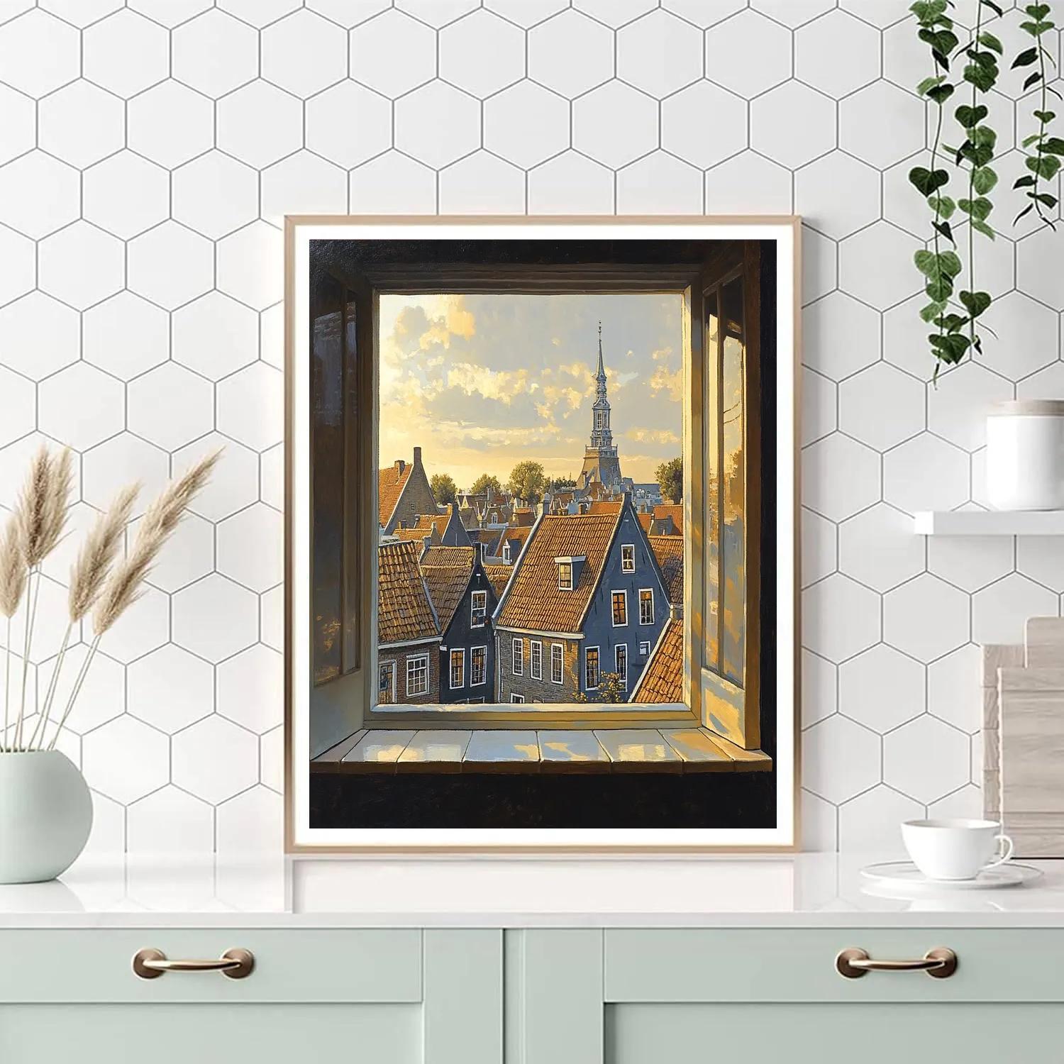Johannes Vermeer Inspired City Rooftops In Golden Light DIY paint by numbers