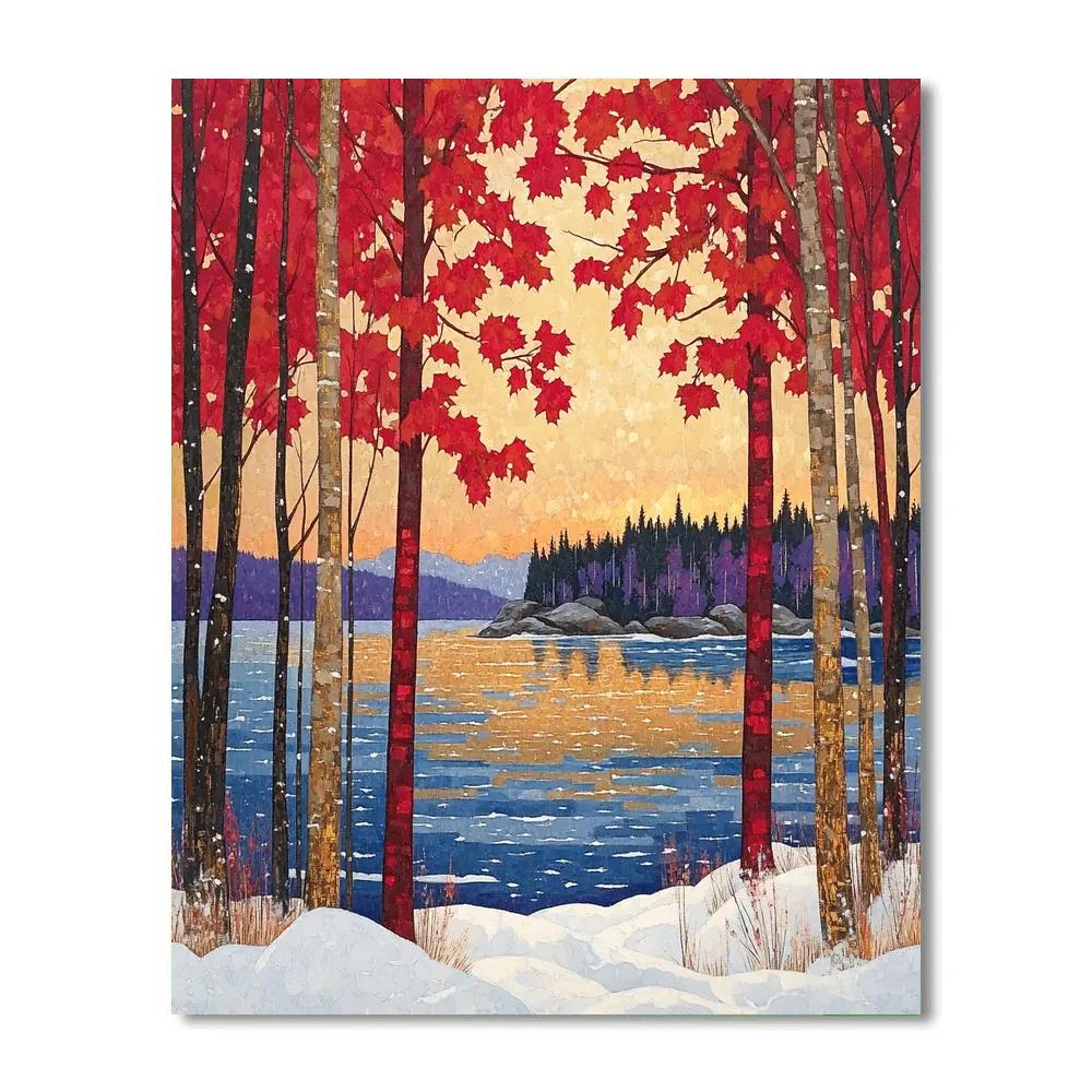 A.Y. Jackson Inspired Red Maple Screen Twilight Numbered painting kits