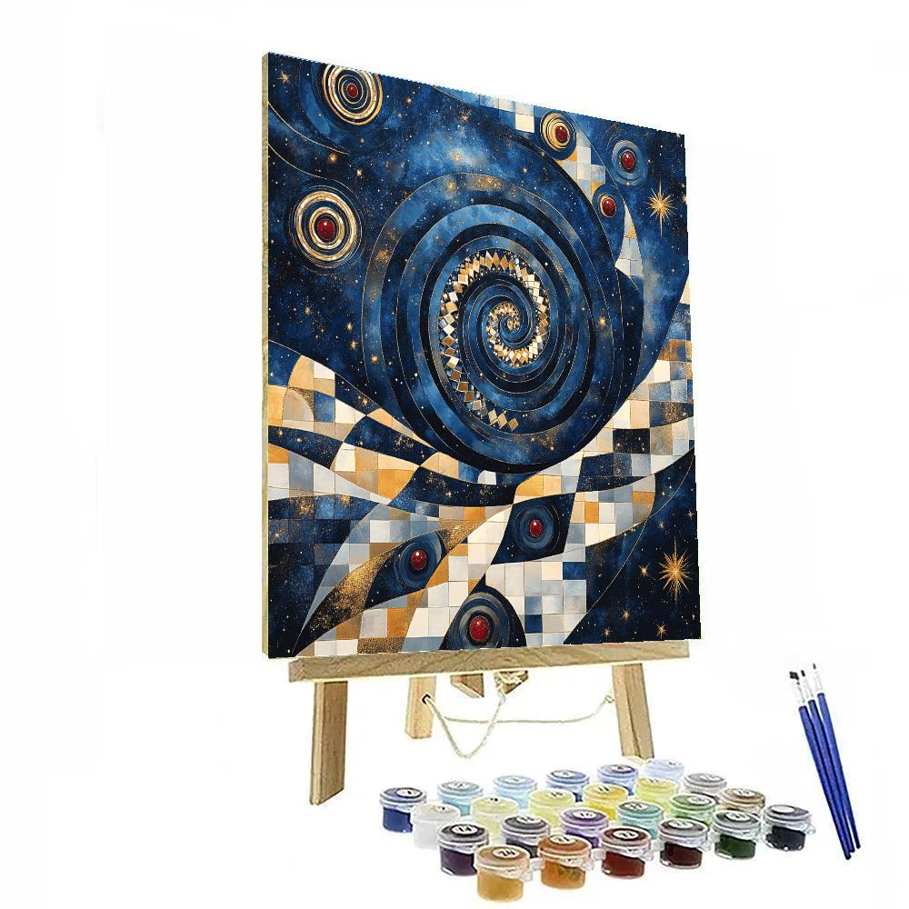 Gustav Klimt Inspired Spiral Night Sky paint by color