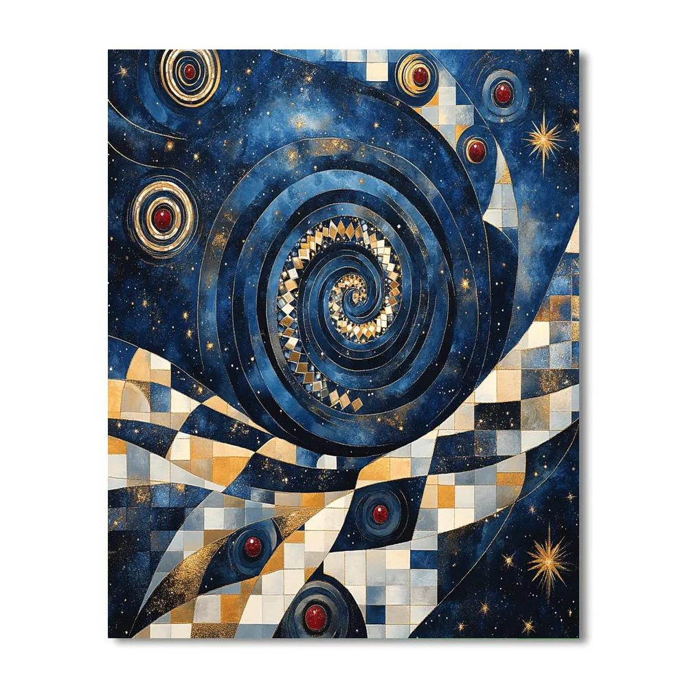 Gustav Klimt Inspired Spiral Night Sky paint by color
