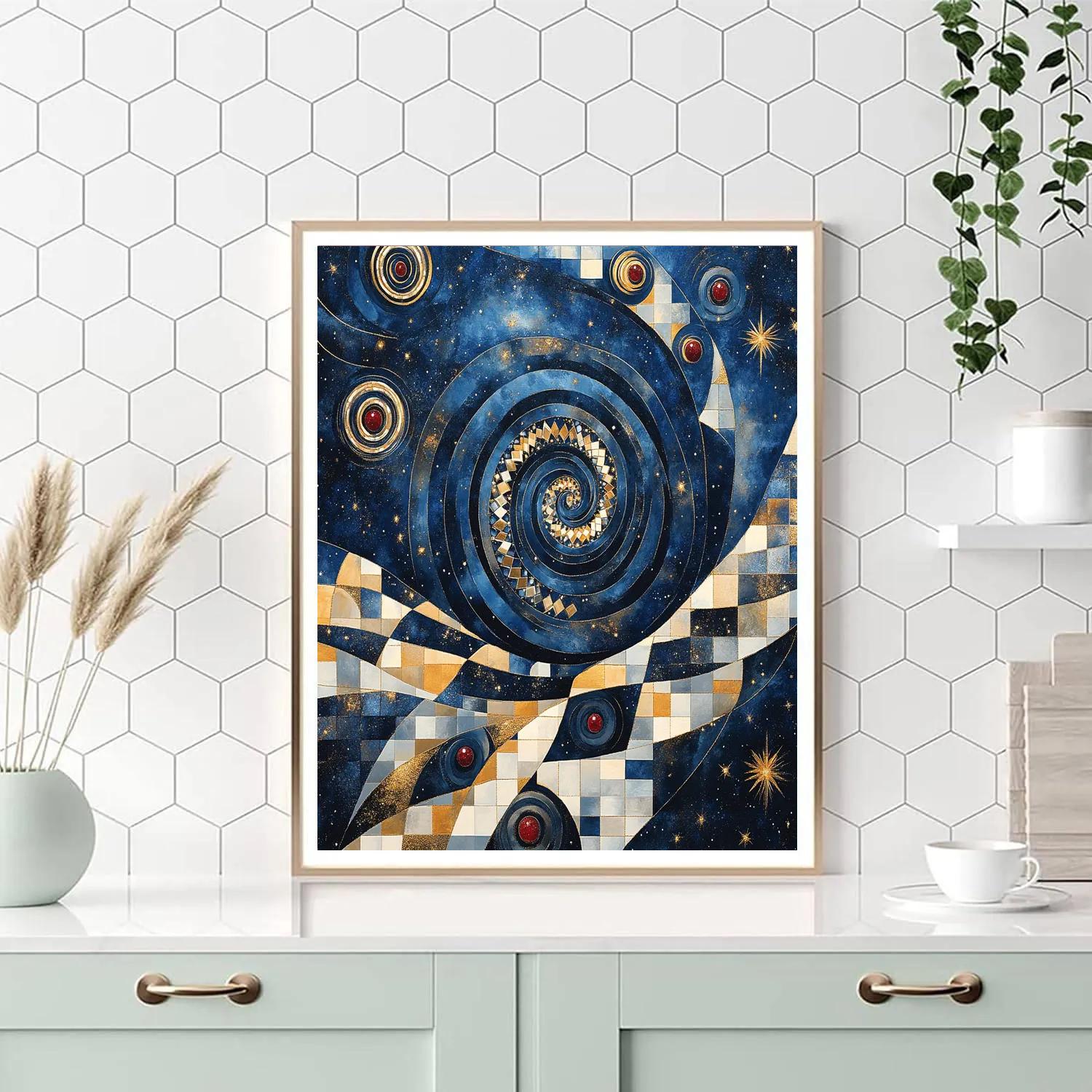 Gustav Klimt Inspired Spiral Night Sky paint by color