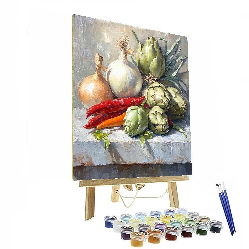 Diego Velázquez Inspired Market Vegetables On Stone Slab painting number kit