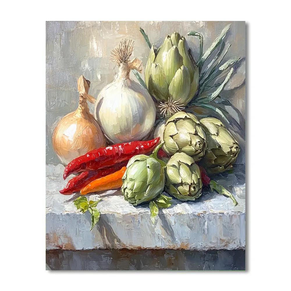 Diego Velázquez Inspired Market Vegetables On Stone Slab painting number kit