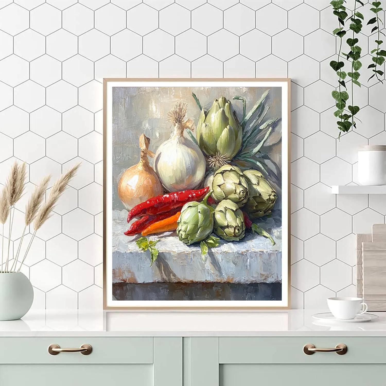 Diego Velázquez Inspired Market Vegetables On Stone Slab painting number kit
