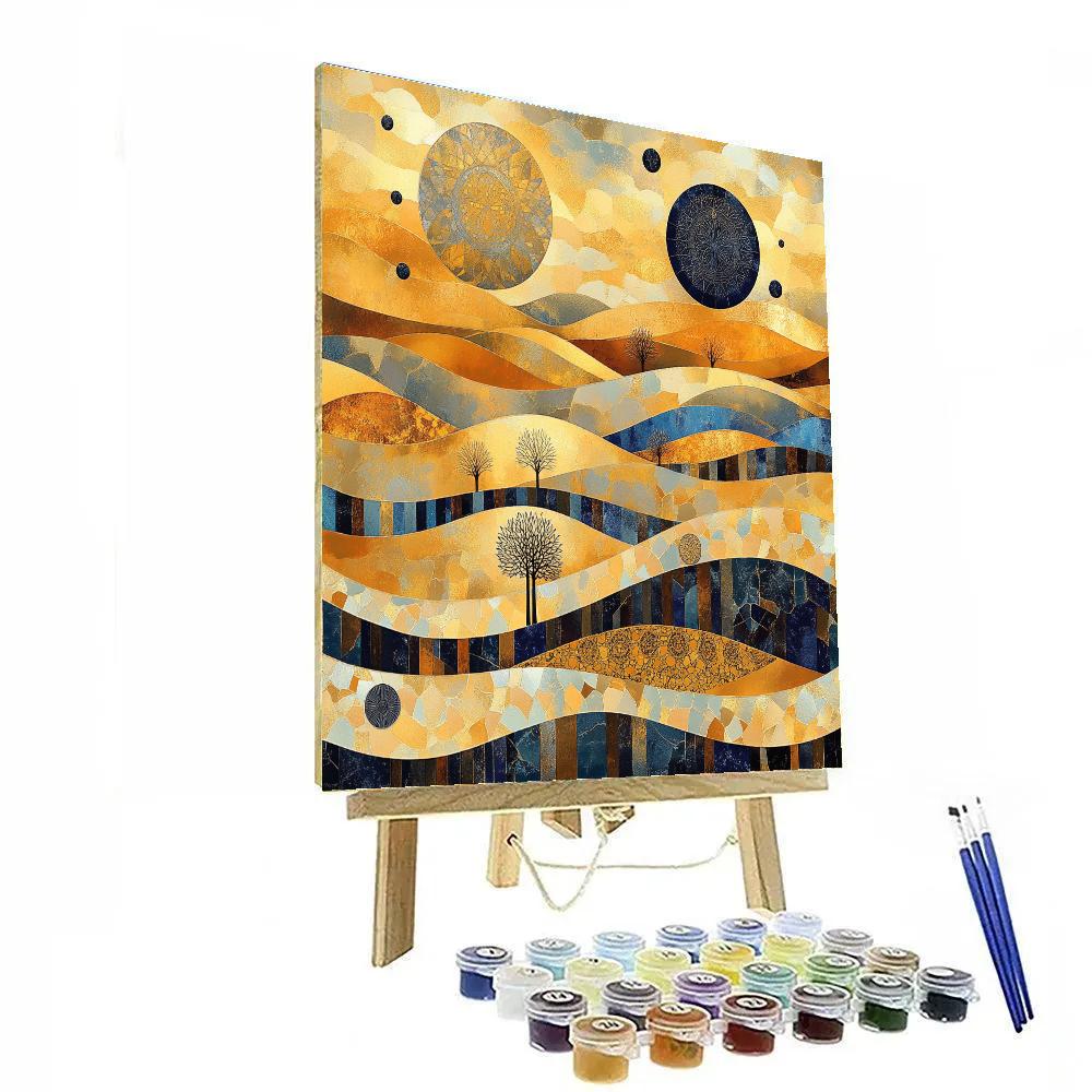 Gustav Klimt Inspired Abstract Golden Landscape Number painting