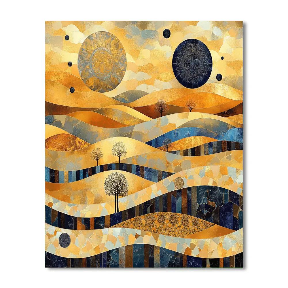 Gustav Klimt Inspired Abstract Golden Landscape Number painting