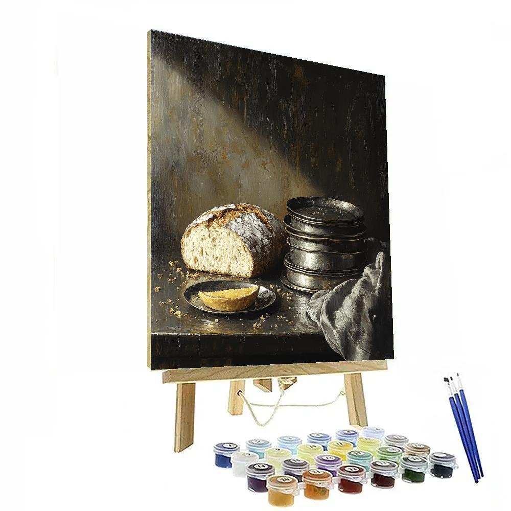 Diego Velázquez Inspired Pewter Plates And Loaf Composition painting number kit