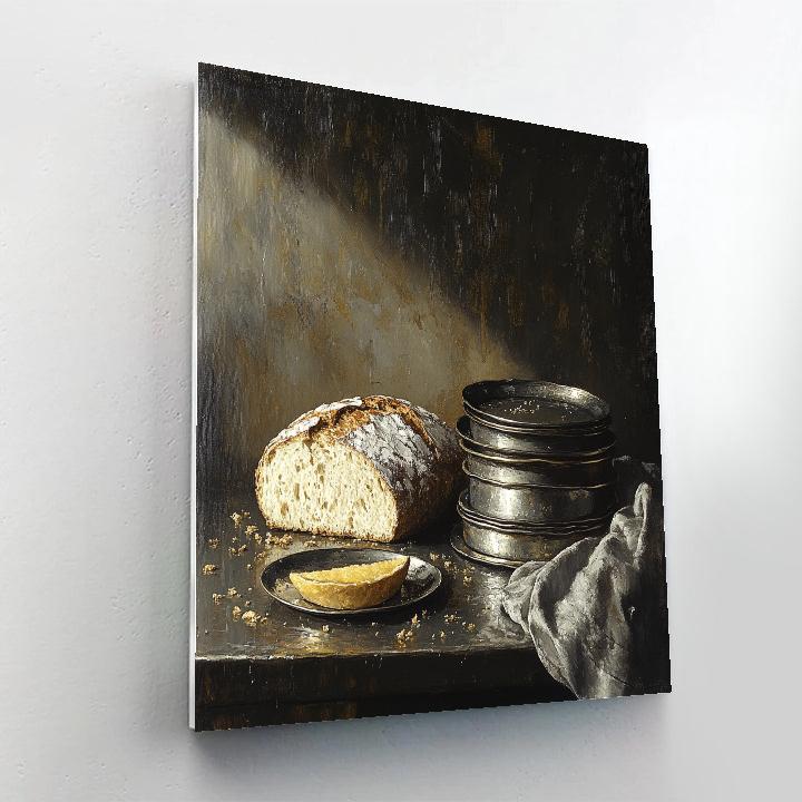 Diego Velázquez Inspired Pewter Plates And Loaf Composition painting number kit