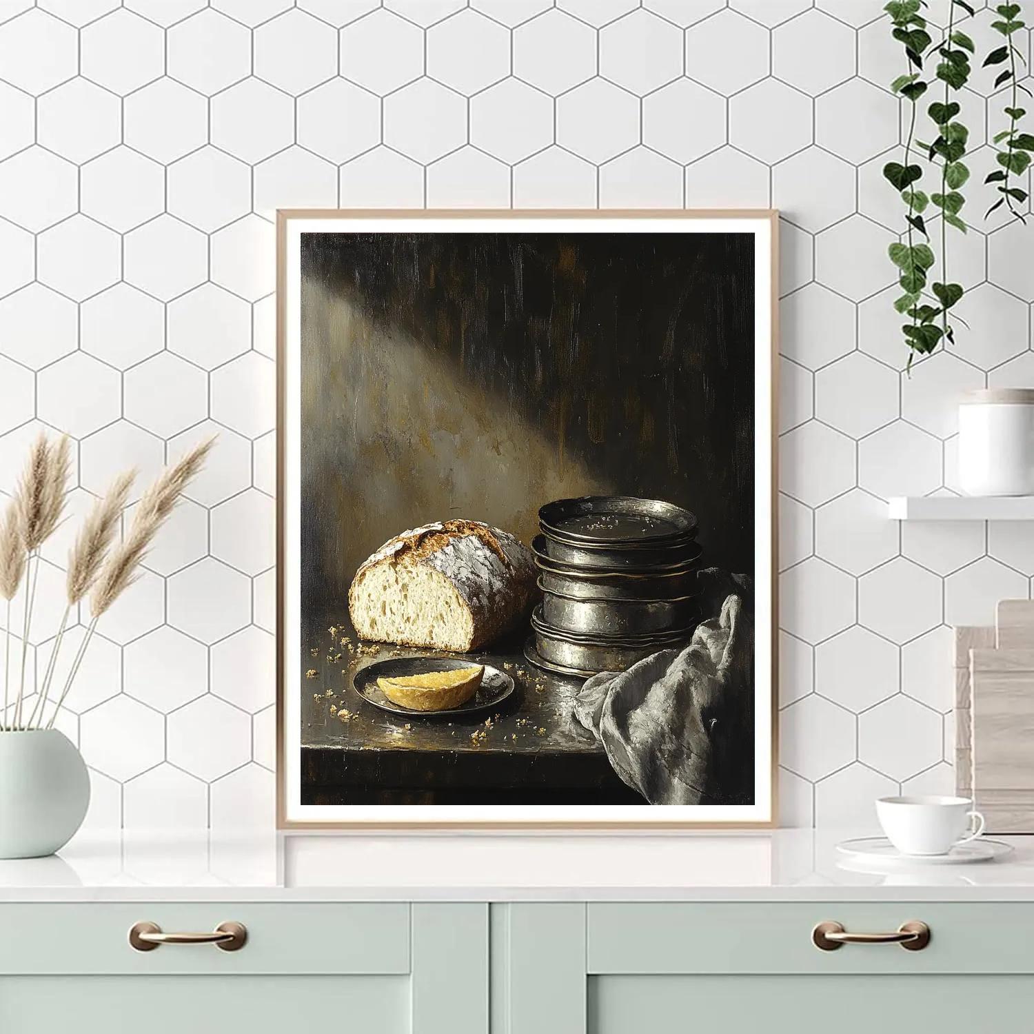 Diego Velázquez Inspired Pewter Plates And Loaf Composition painting number kit