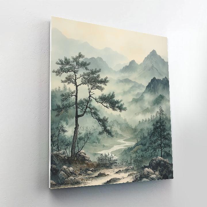 Zhao Mengfu Inspired Misty Mountain Echoes paint by number