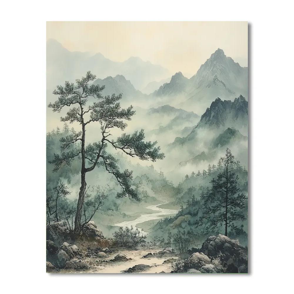 Zhao Mengfu Inspired Misty Mountain Echoes paint by number
