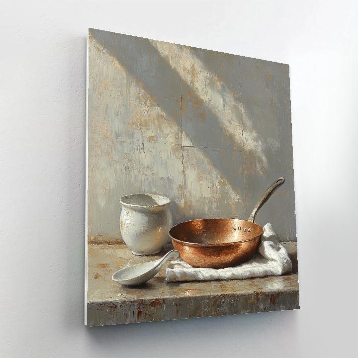 Diego Velázquez Inspired Copper Pan And Ceramic Ladle Still Life paint by numbers