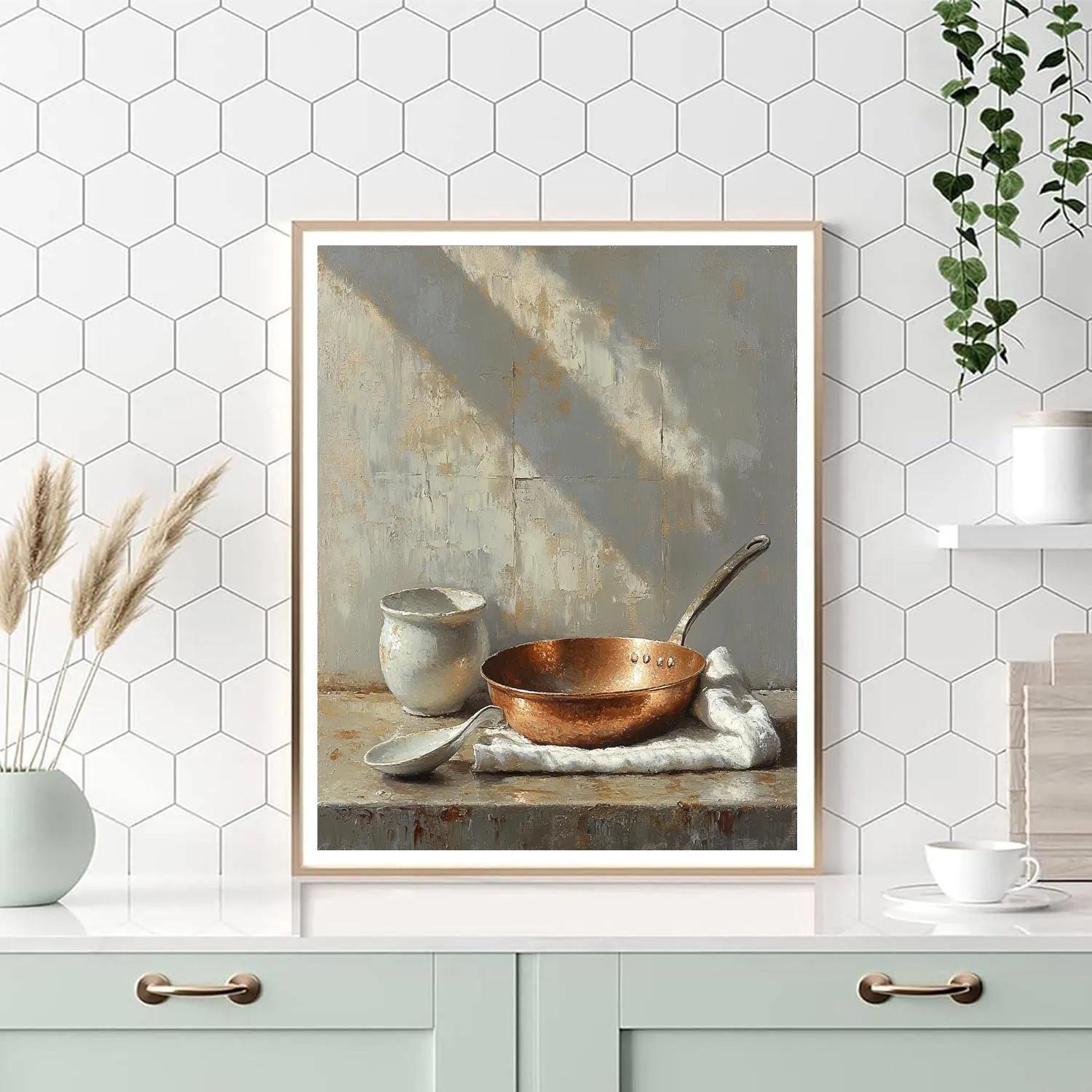 Diego Velázquez Inspired Copper Pan And Ceramic Ladle Still Life paint by numbers