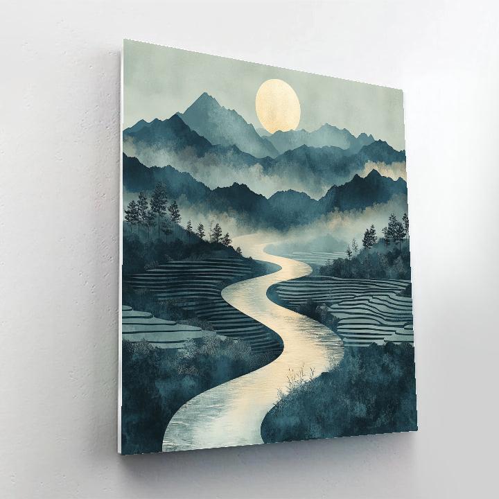 Hiroshige Inspired Moonlit River Mountains DIY paint by numbers