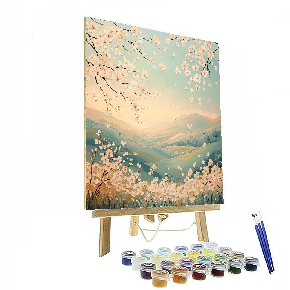 Hiroshige Inspired Cherry Blossom Dawn paint by number