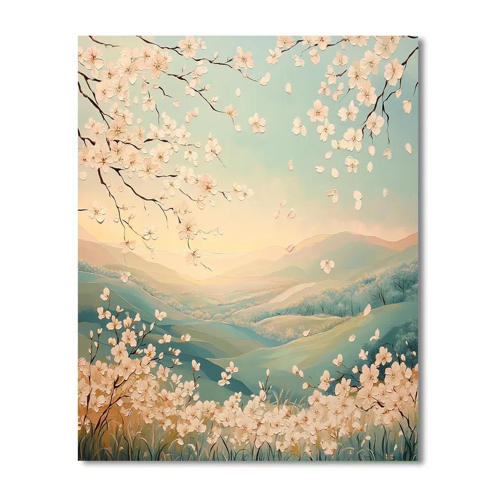 Hiroshige Inspired Cherry Blossom Dawn paint by number