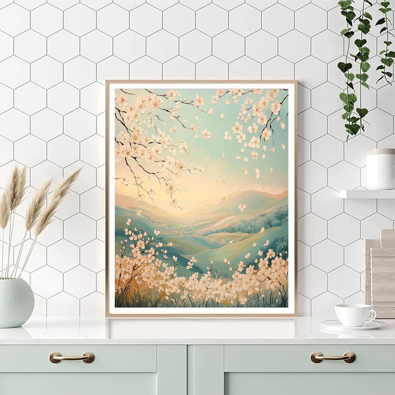 Hiroshige Inspired Cherry Blossom Dawn paint by number