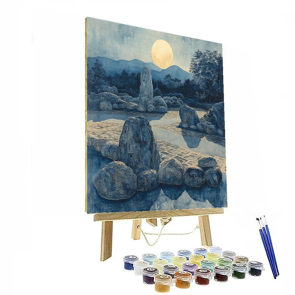 Zhao Mengfu Inspired Moonlit Stone Garden painting number kit