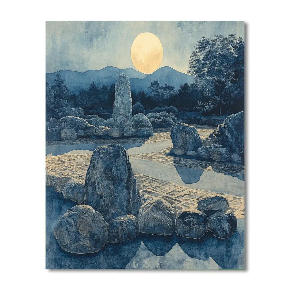 Zhao Mengfu Inspired Moonlit Stone Garden painting number kit