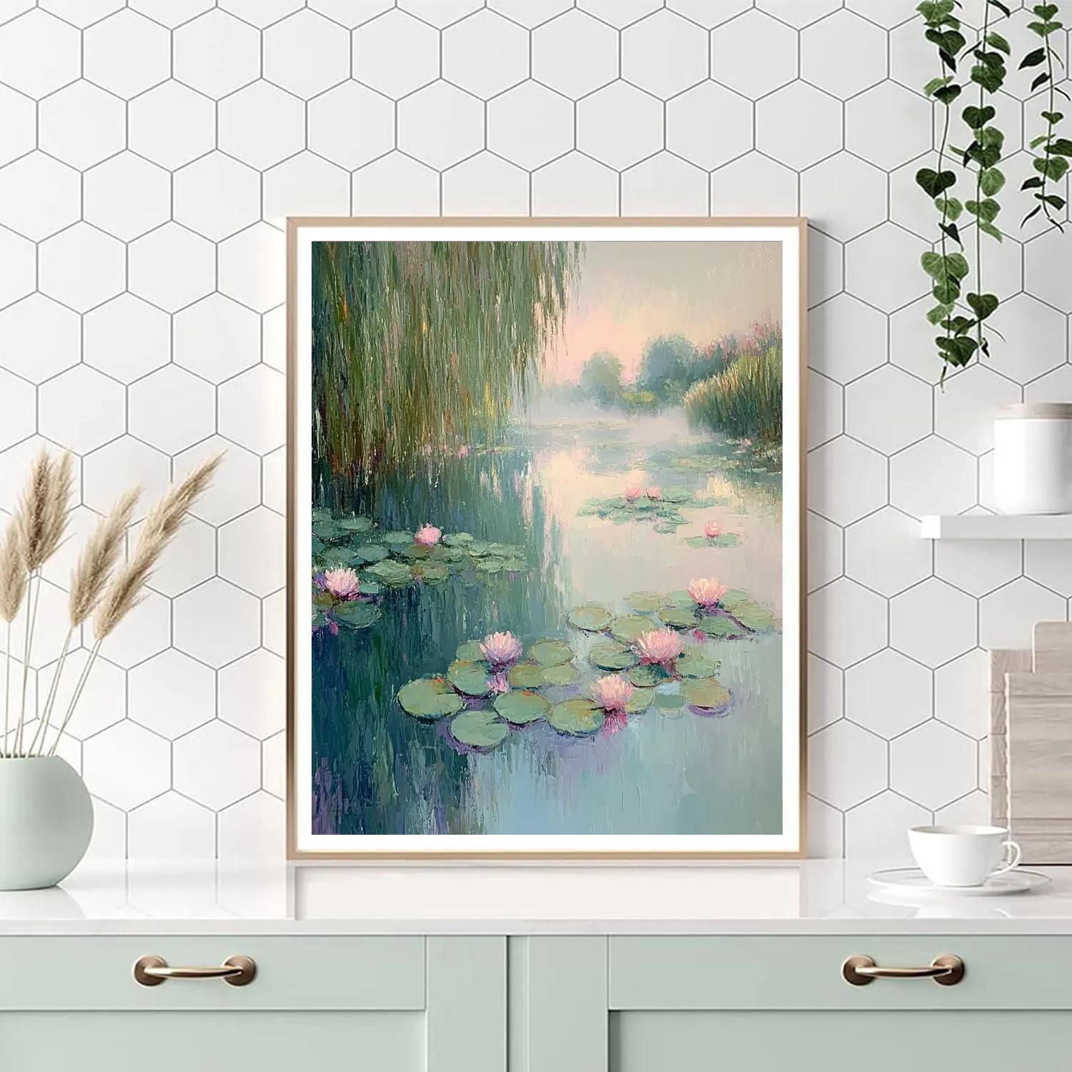 Claude Monet Inspired Waterlily Morning Mist paint by color
