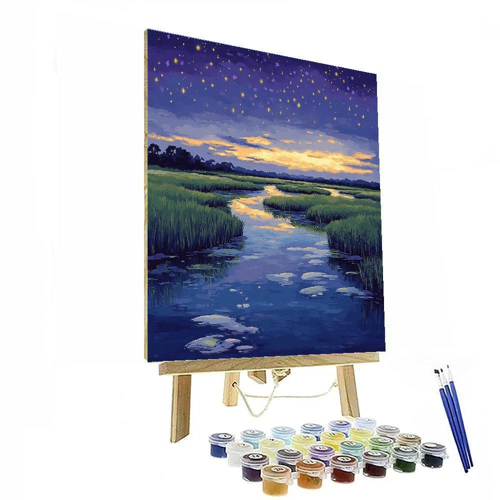 Hiroshige Inspired Starlit Tea Marsh paint by number
