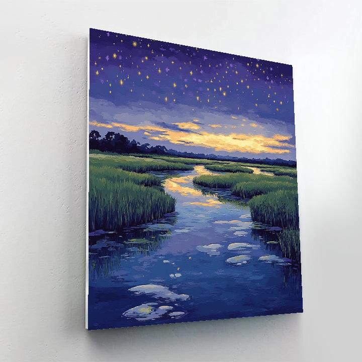 Hiroshige Inspired Starlit Tea Marsh paint by number