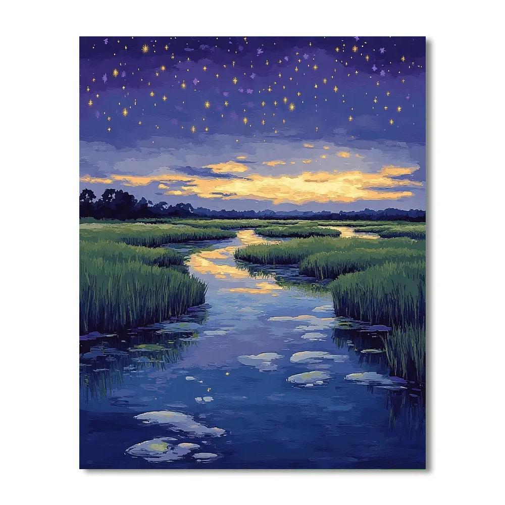 Hiroshige Inspired Starlit Tea Marsh paint by number